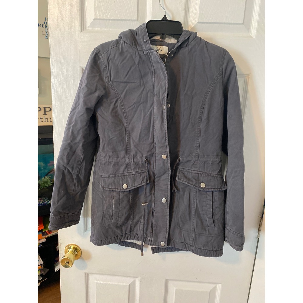 Sebby Collection Womens Gray Faux Shearling Lined Utility Parka Jacket Small